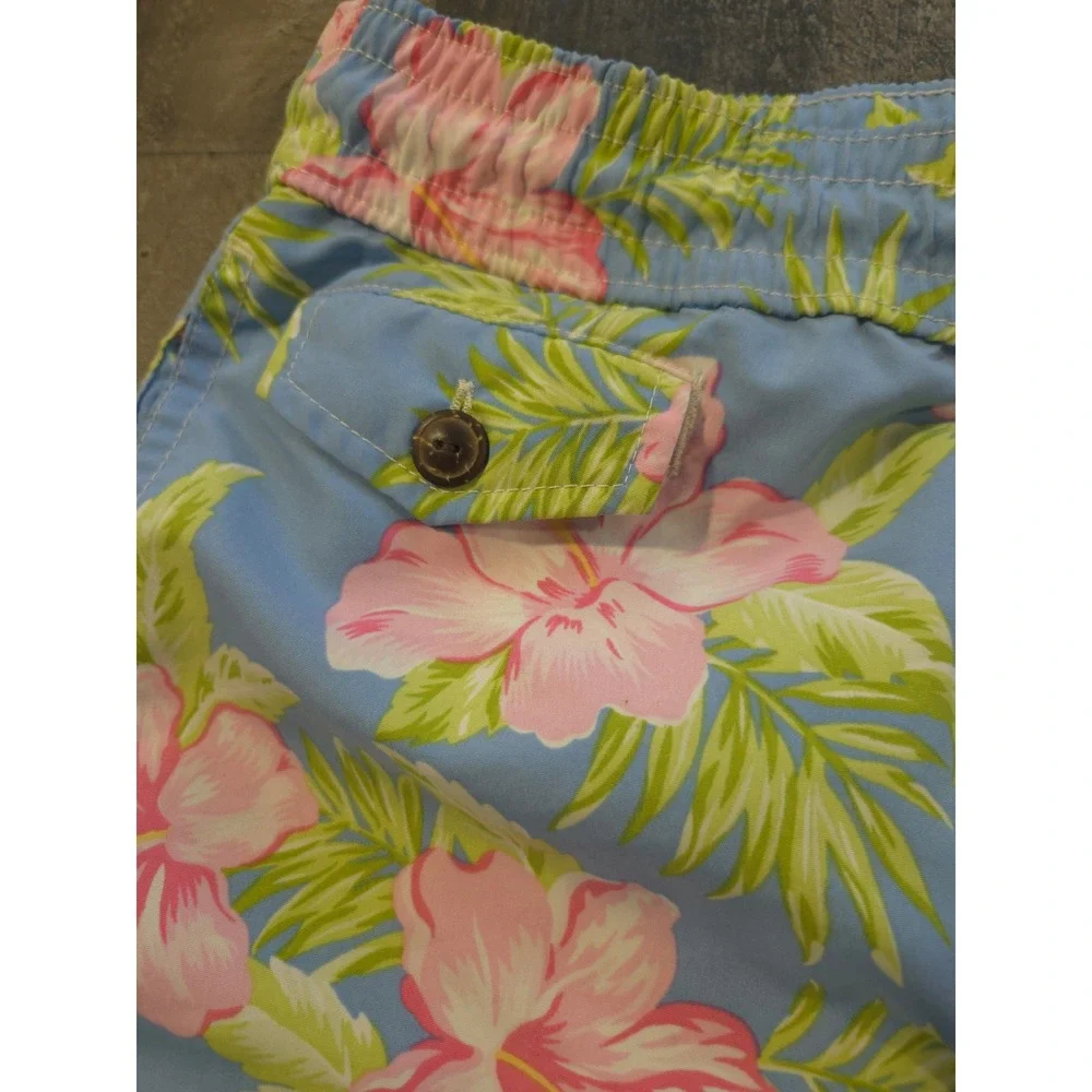 Polo Ralph Lauren Mens XL Blue Pink Hibiscus Floral Tropical Swim Trunks Shorts